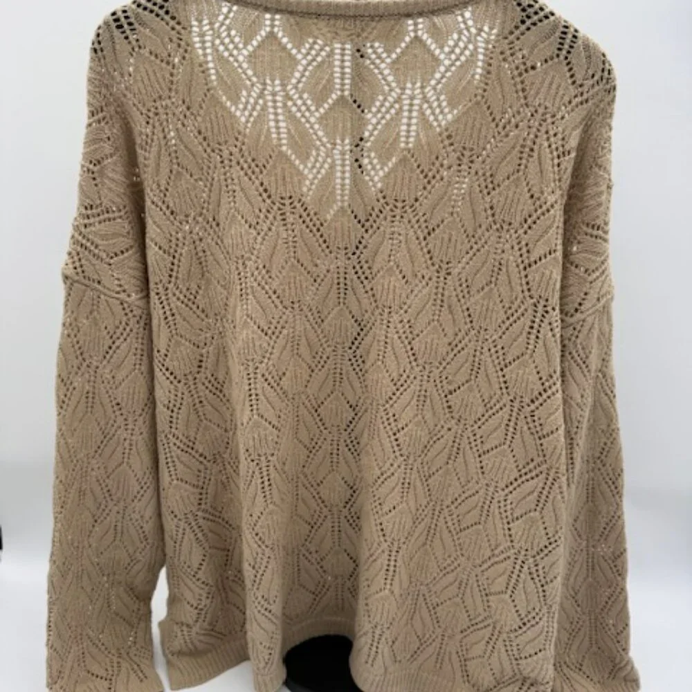 Peace Love World Boheme Open Knit V Neck Sweater XL Boho Crochet QVC
